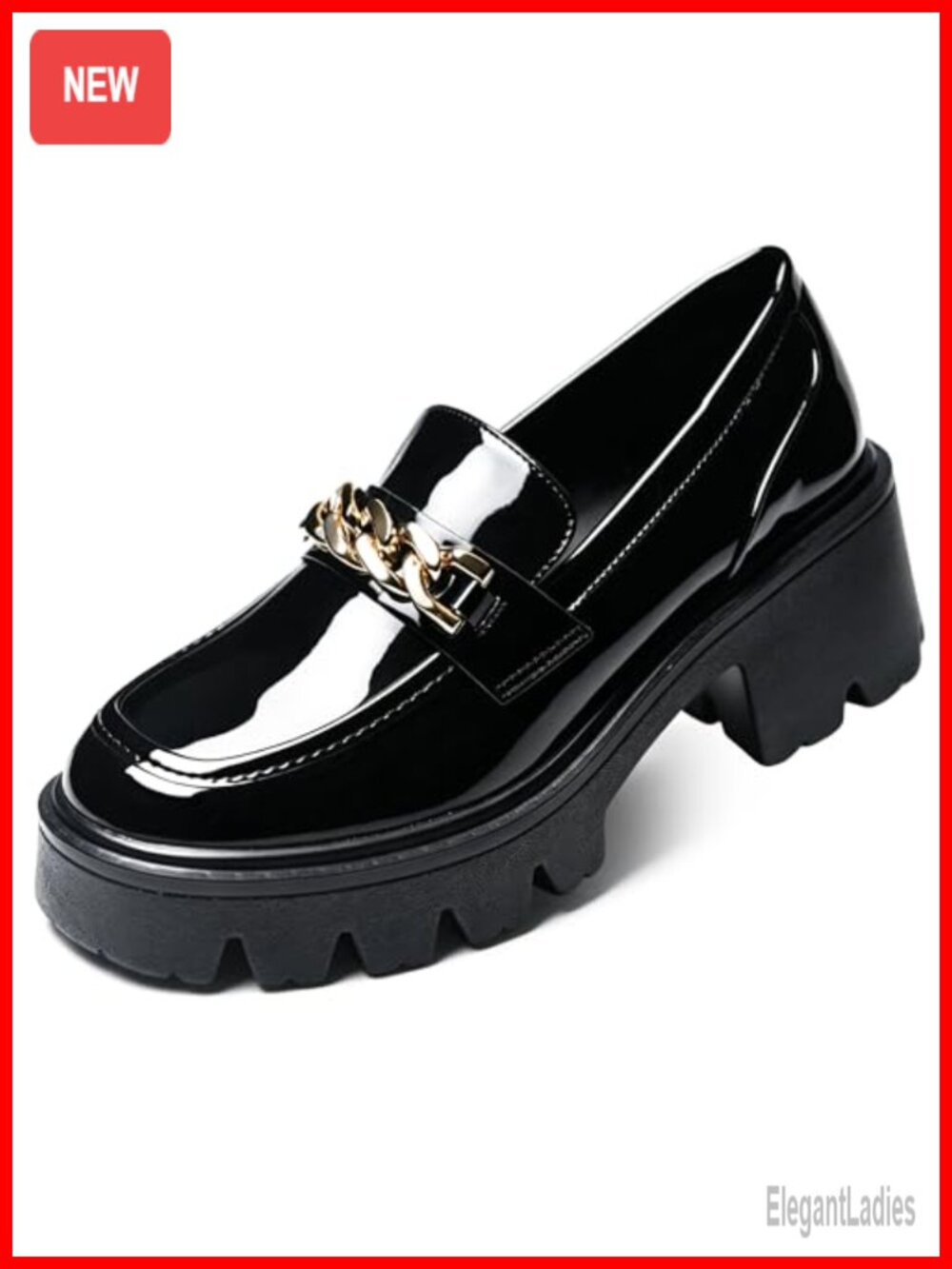 Chunky Platform Loafers for Women Block Heel Slip-On PU Work Shoes